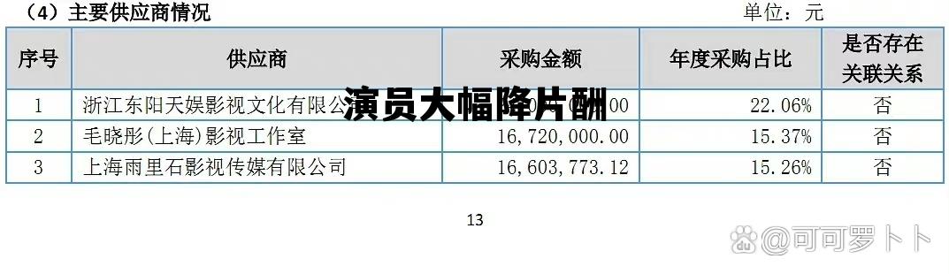 演员片酬排名一览表，演员大幅降片酬