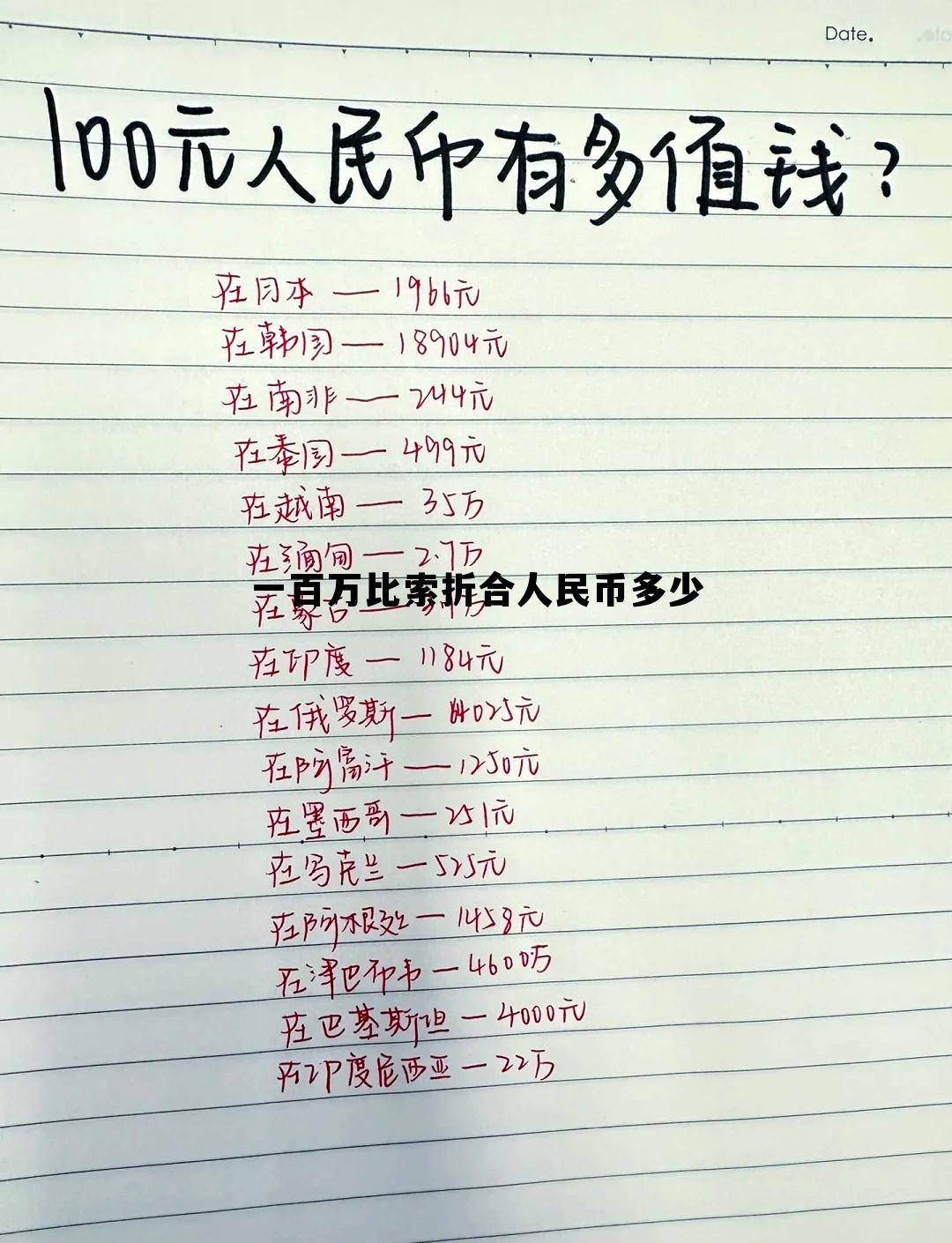 3000比索等于多少人民币，一百万比索折合人民币多少